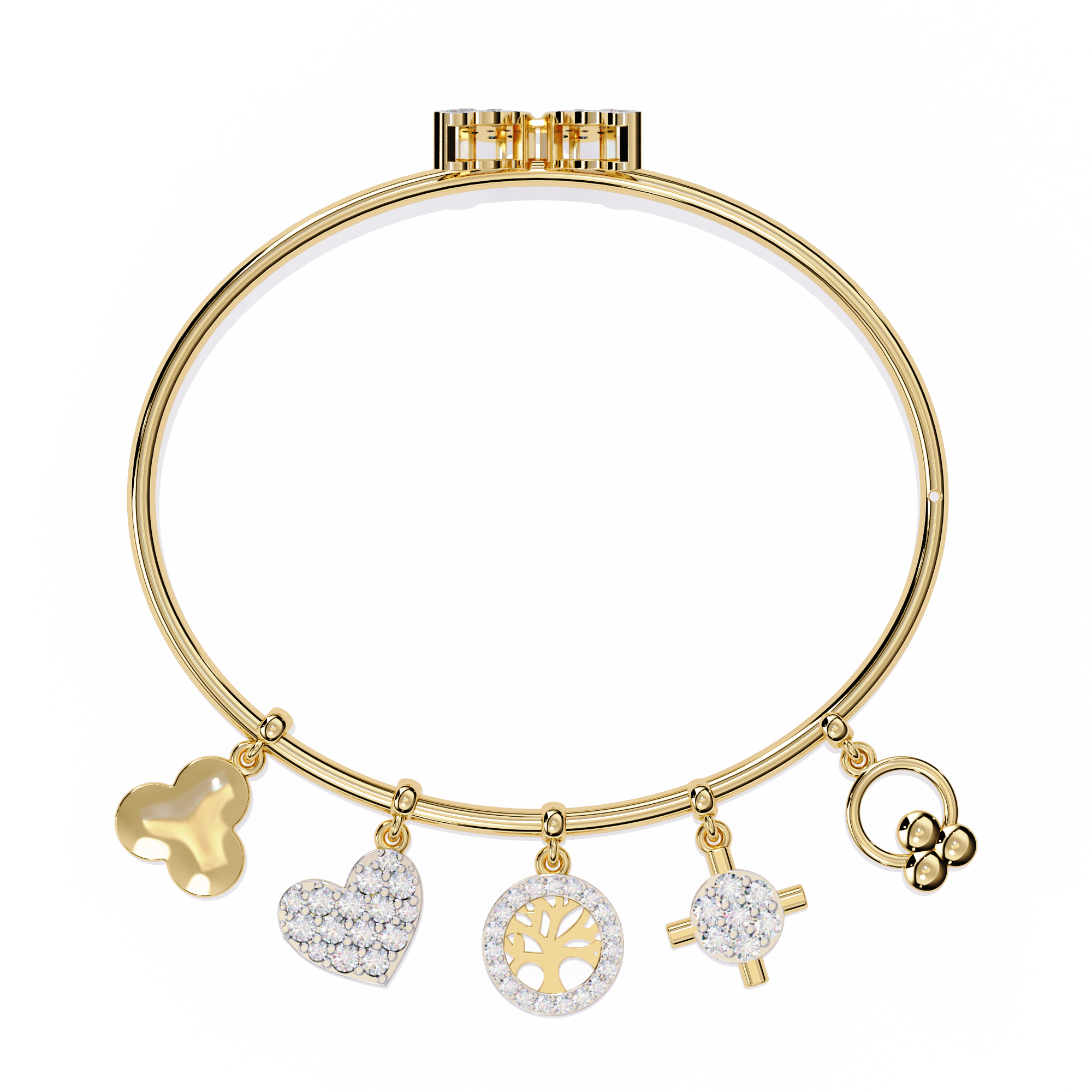 Butterfly & Charm Moissanite Bangle Bracelet