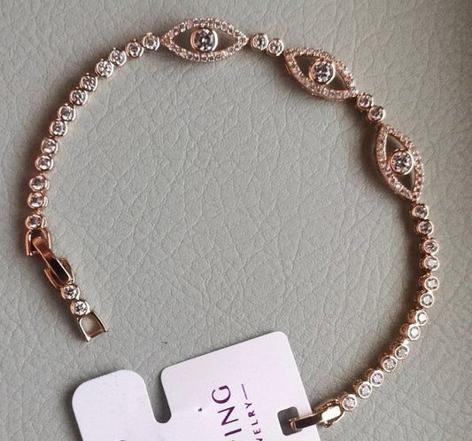 Silver/ Gold / Rose gold Stylish Gold-Tone Evil Eye Bracelet with Sparkling Stones – A Symbol of Protection &amp; Elegance