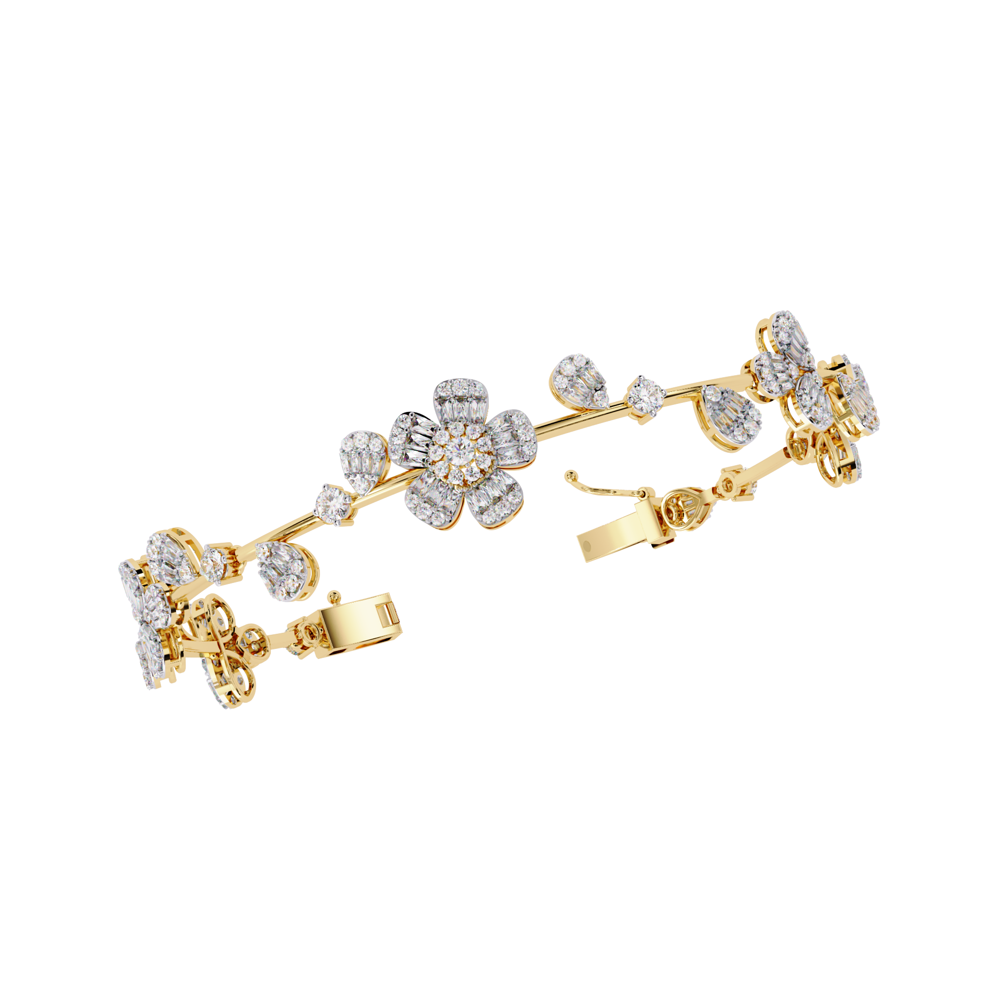 Baguette & Round Floral Cluster Moissanite Bracelet