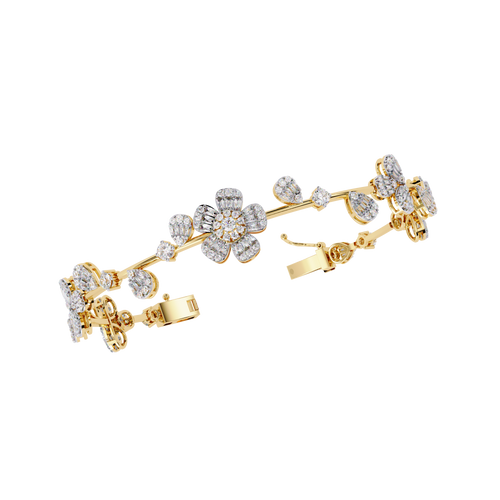 Baguette & Round Floral Cluster Moissanite Bracelet