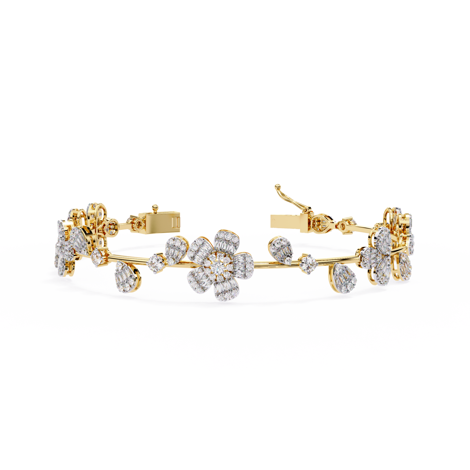 Baguette & Round Floral Cluster Moissanite Bracelet