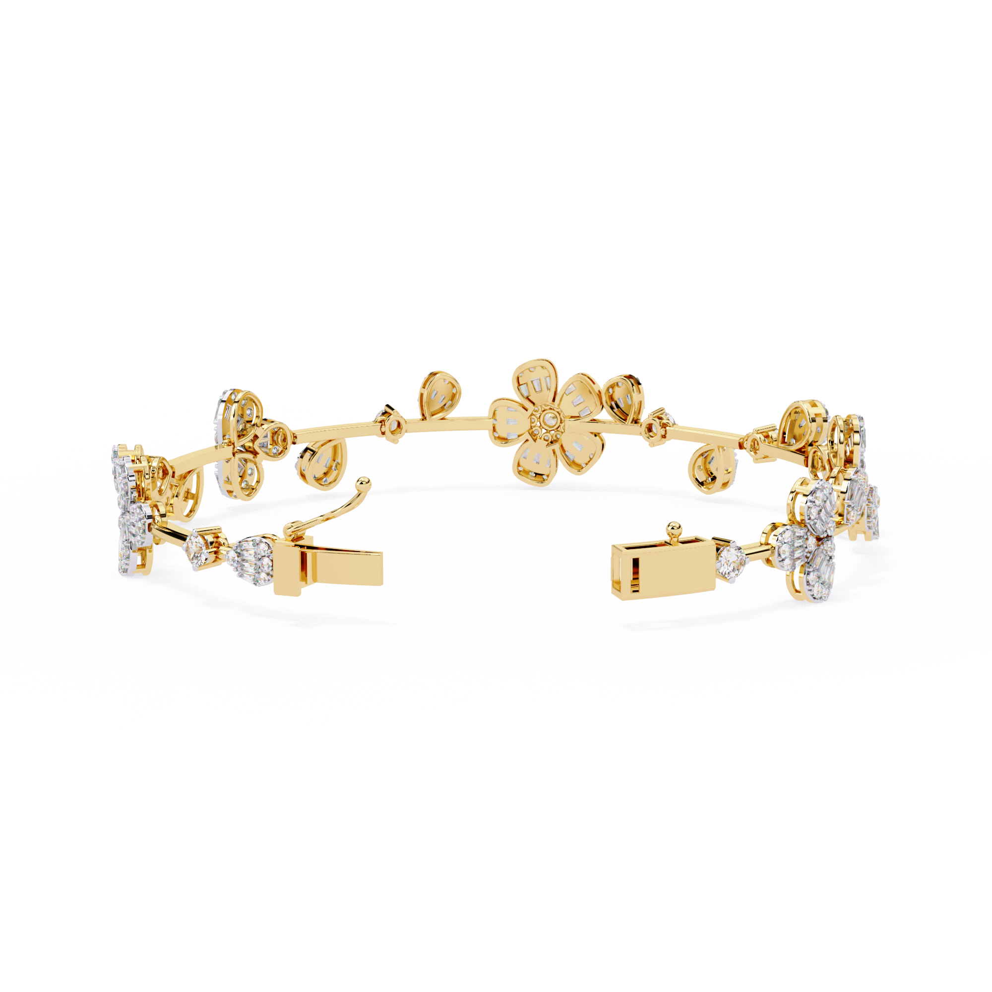 Baguette & Round Floral Cluster Moissanite Bracelet