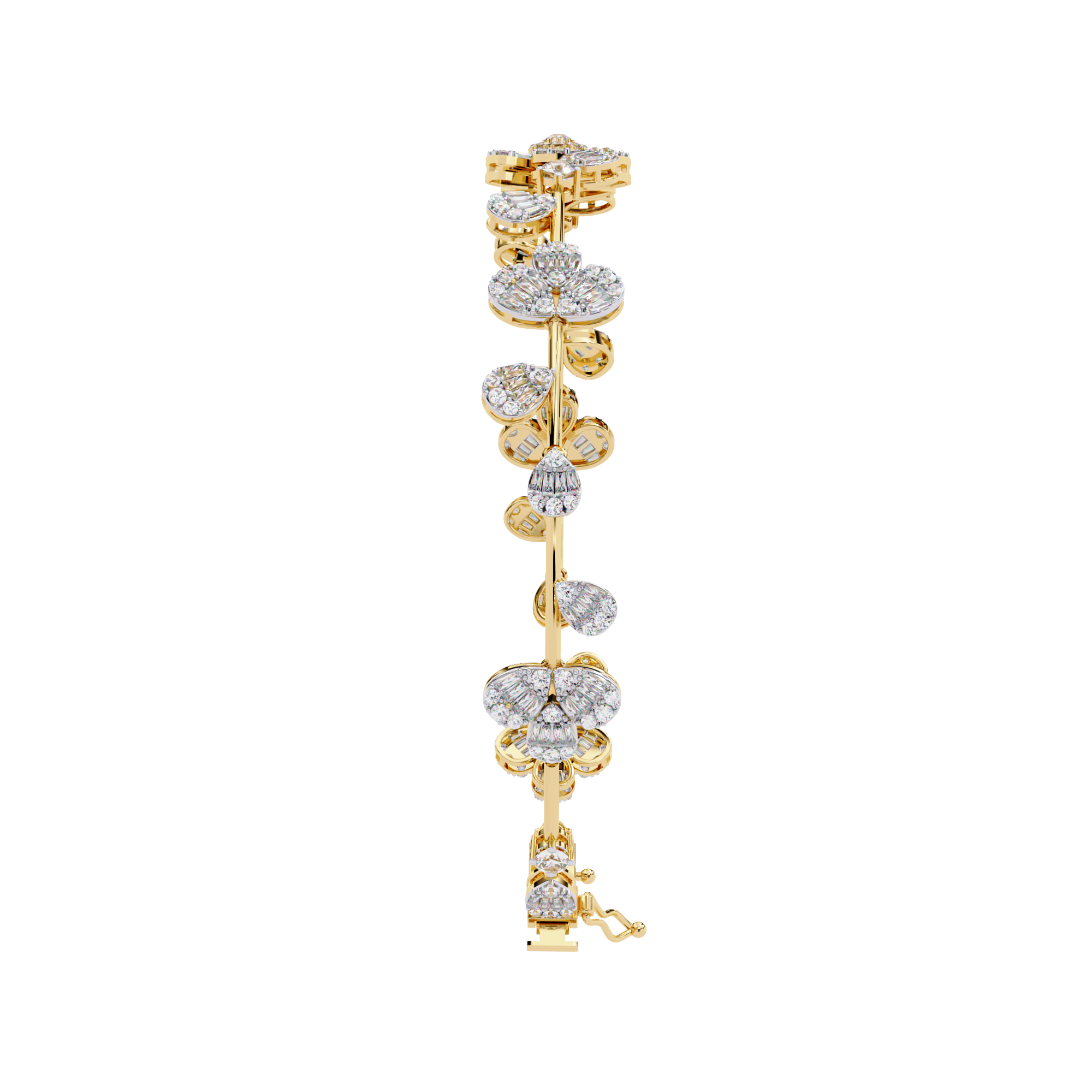 Baguette & Round Floral Cluster Moissanite Bracelet