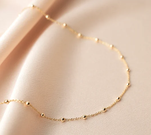 Silver/ Gold/ Rose Gold Delicate Gold Beaded Chain Necklace – Minimalist Elegance