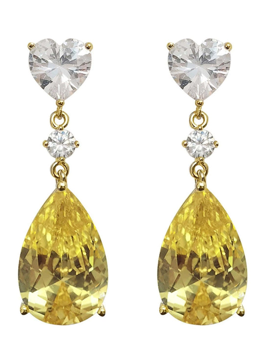 Silver/ Gold/ Rose Gold Radiant Gold & Yellow Teardrop Crystal Earrings – A Dazzling Statement of Elegance