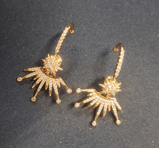 Silver/ Gold/ Rose Gold Elegant Gold-Tone Starburst Dangle Earrings with Sparkling Stones – Stunning Celestial-Inspired Jewelry for Women, Perfect for Any Occasion