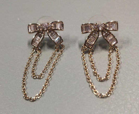 Silver/ Gold/ Rose gold Delicate Bow Earrings with Sparkling Chains – A Touch of Grace & Glamour