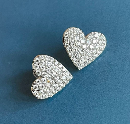 Silver/ Gold/ Rose Gold Elegant White Encrusted Heart Earrings, A Timeless Symbol of Love and Sparkling Beauty for Women