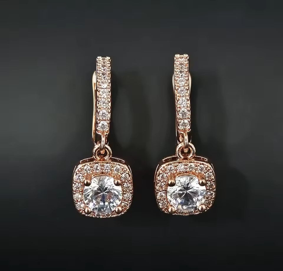 Silver/ Gold/ Rose gold Luminous Beauty: Radiant Square Gem Earrings