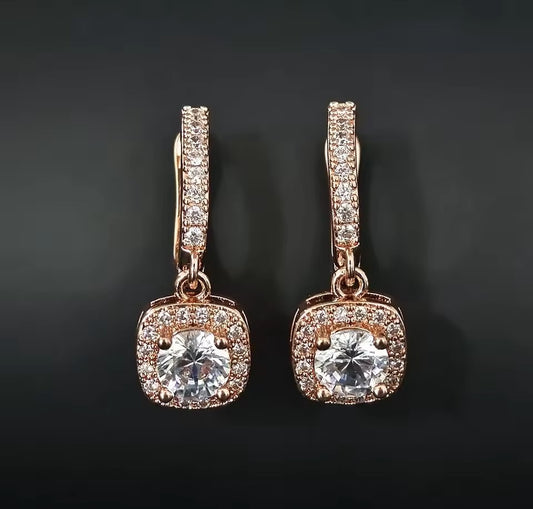 Silver/ Gold/ Rose gold Luminous Beauty: Radiant Square Gem Earrings