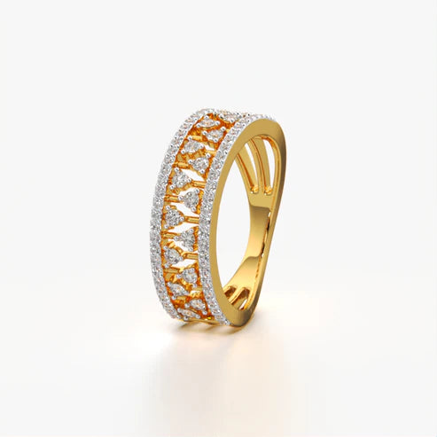 Diamond Filigree Wide Band Ring with Pavé Borders