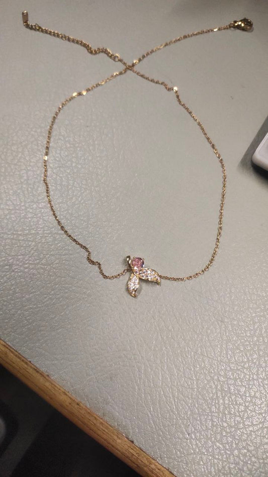 Silver / Gold / Rose Gold Elegant Gold Necklace with Pink and White Gemstone Pendant