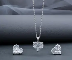 Silver/ Gold /Rose Gold Elegant Heart-Shaped Diamond Jewelry Set – Sparkling Necklace & Earrings for a Timeless Look