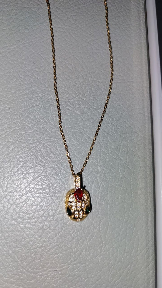 Silver/ Gold/ Rose gold Luxurious Gold Snake Pendant Necklace with Ruby & Emerald Accents – Symbol of Power & Elegance