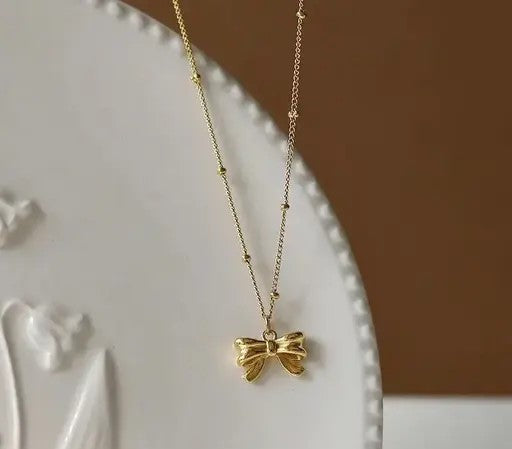 Silver/ Gold/  Rose gold Graceful Touch: Charming Bow Pendant Necklace