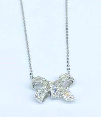 Silver/ Gold/ Rose gold Whimsical Elegance: Dainty Bow Necklace with Crystals