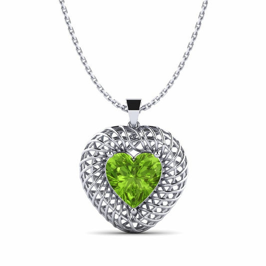 Silver/ Gold/ Rose gold Intricate Heart Pendant with Peridot Center – A Symbol of Love &amp; Positivity