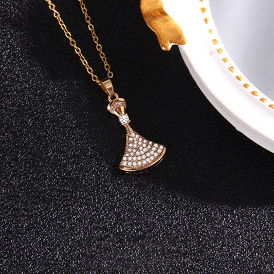 Silver/ Gold/ Rose gold Elegant Rose Gold Fan Pendant Necklace with Sparkling Accents