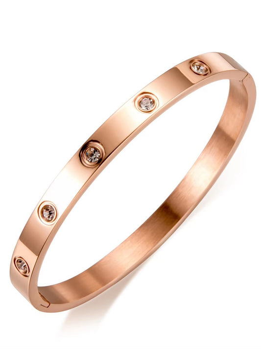 Silver / Gold / Rose Gold Plated Stainless Steel Cubic Zirconia Bangle Style Bracelet