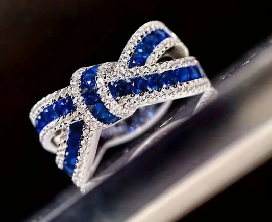 Silver/ Gold / Rose Gold Elegant Sapphire and Diamond Knot Ring – A Timeless Symbol of Love & Unity