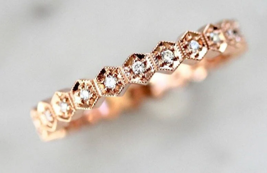 Silver/ Gold/ Rose gold Elegant Rose Gold Hexagon Diamond Ring – Timeless Beauty &amp; Sparkle
