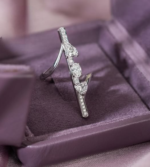 Silver/ Gold/ Rose Gold Modern Asymmetrical Diamond Ring – Elegant Silver Statement Jewelry