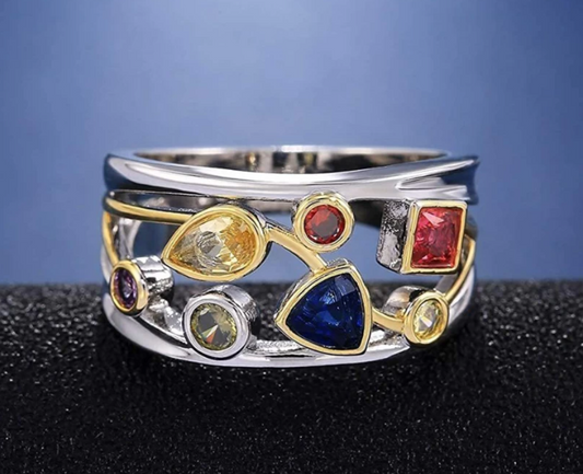 Silver/ Gold/ Rose Gold Power of Infinity Stones Multi-Color Swarovski Crystals Ring – Exquisite Platinum-Plated Statement Jewelry for Women & Girls, Symbolizing Strength, Elegance, and Timeless Beauty