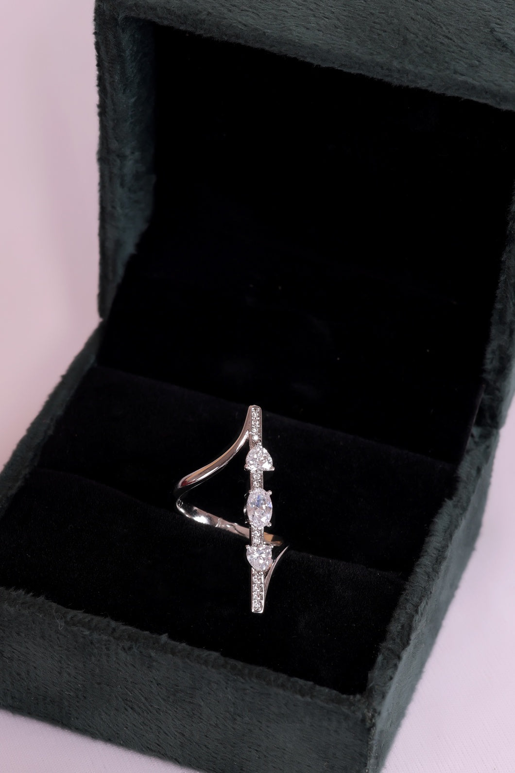 Modern Asymmetrical Diamond Ring – Elegant Silver Statement Jewelry