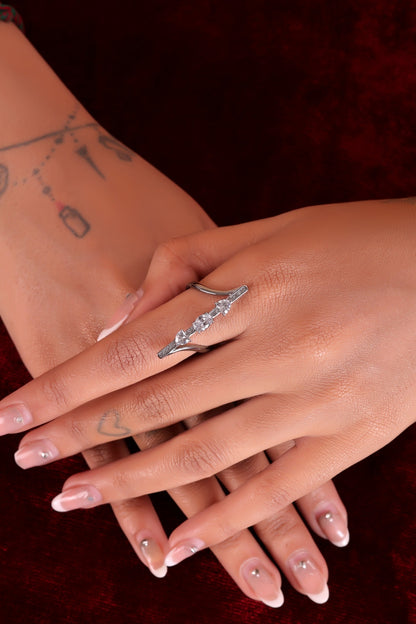 Modern Asymmetrical Diamond Ring – Elegant Silver Statement Jewelry