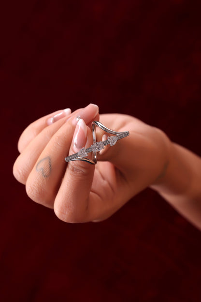 Modern Asymmetrical Diamond Ring – Elegant Silver Statement Jewelry
