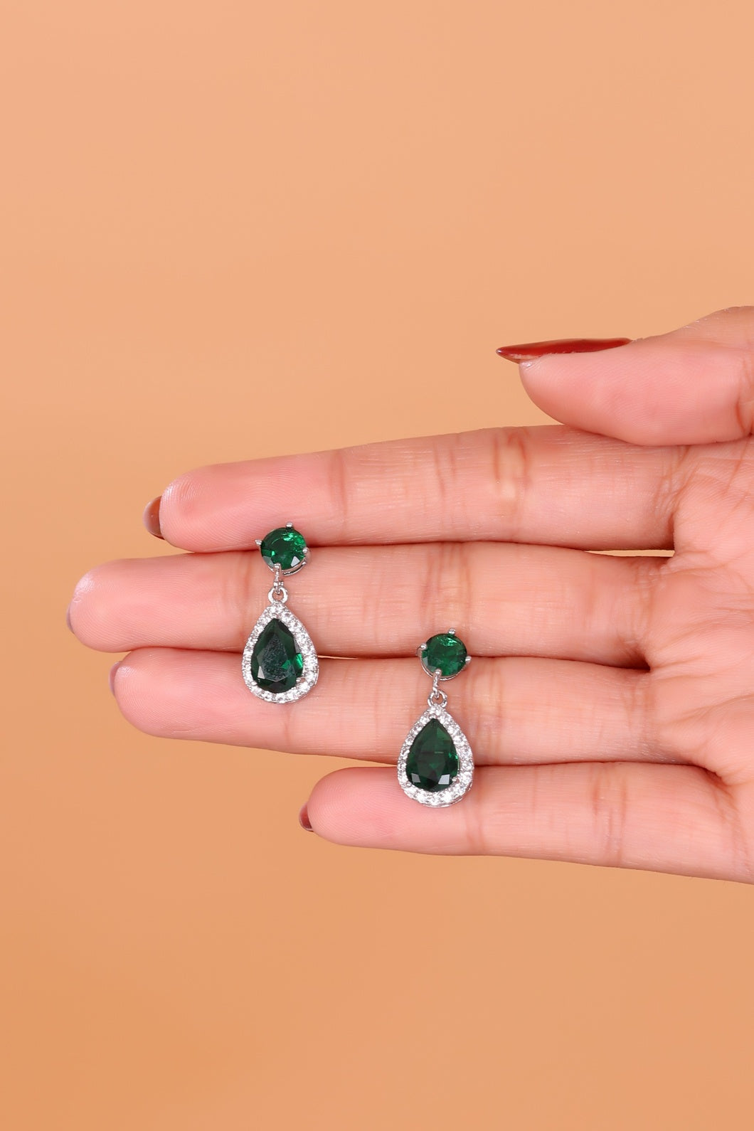 Green American Stone Earrings for Women & Girls – A Touch of Elegance & Sparkle