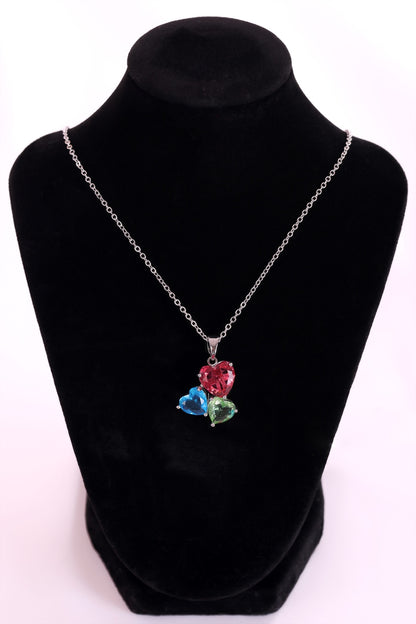 Exquisite Elegant Three-Heart Multicolor Gemstone Pendant Necklace with Radiant Precious Stones and a Timeless, Stylish Design for Sophisticated Jewelry Lovers