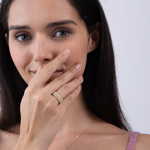 Diamond Filigree Wide Band Ring with Pavé Borders