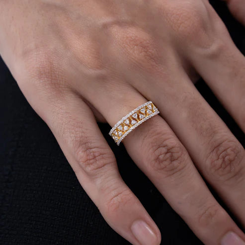 Diamond Filigree Wide Band Ring with Pavé Borders