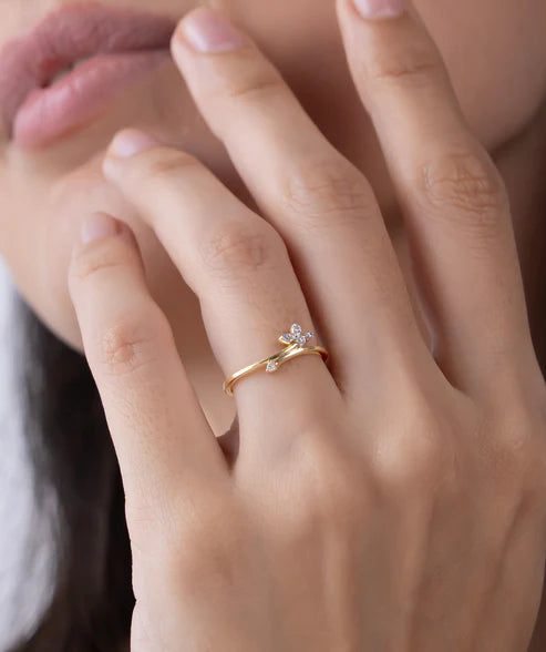 Diamond Flower Open Bypass Ring