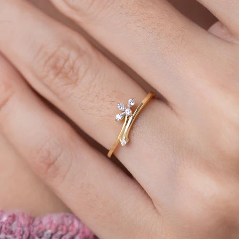 Diamond Flower Open Bypass Ring