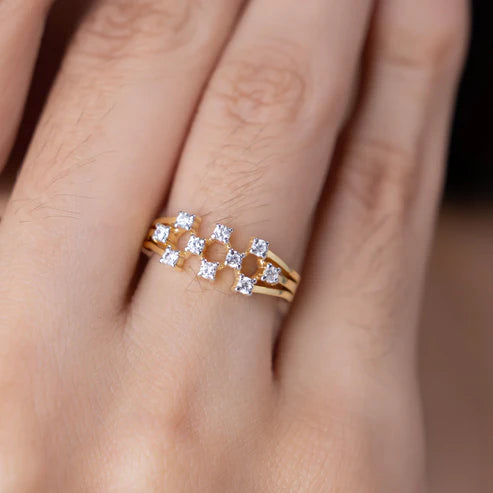 Scattered Diamond Constellation Triple Band Ring