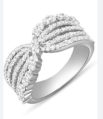 Silver/ Gold/ Rose gold Elegant Silver Crossover Diamond Ring – Radiant Sparkle & Timeless Design Give me long description with emoji