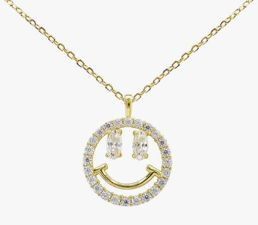 Silver/ Gold/ Rose gold Long Description – Diamond Smiley Face Pendant Necklace in Gold